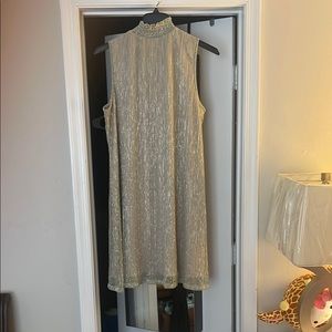 Gold Sheath Mini Dress with Mock Neck